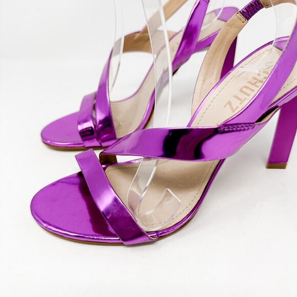 NEW Schutz Fuchsia Kelly Specchio Leather Strappy Sandal Heel Size 7, MSRP $118 - Picture 5 of 12